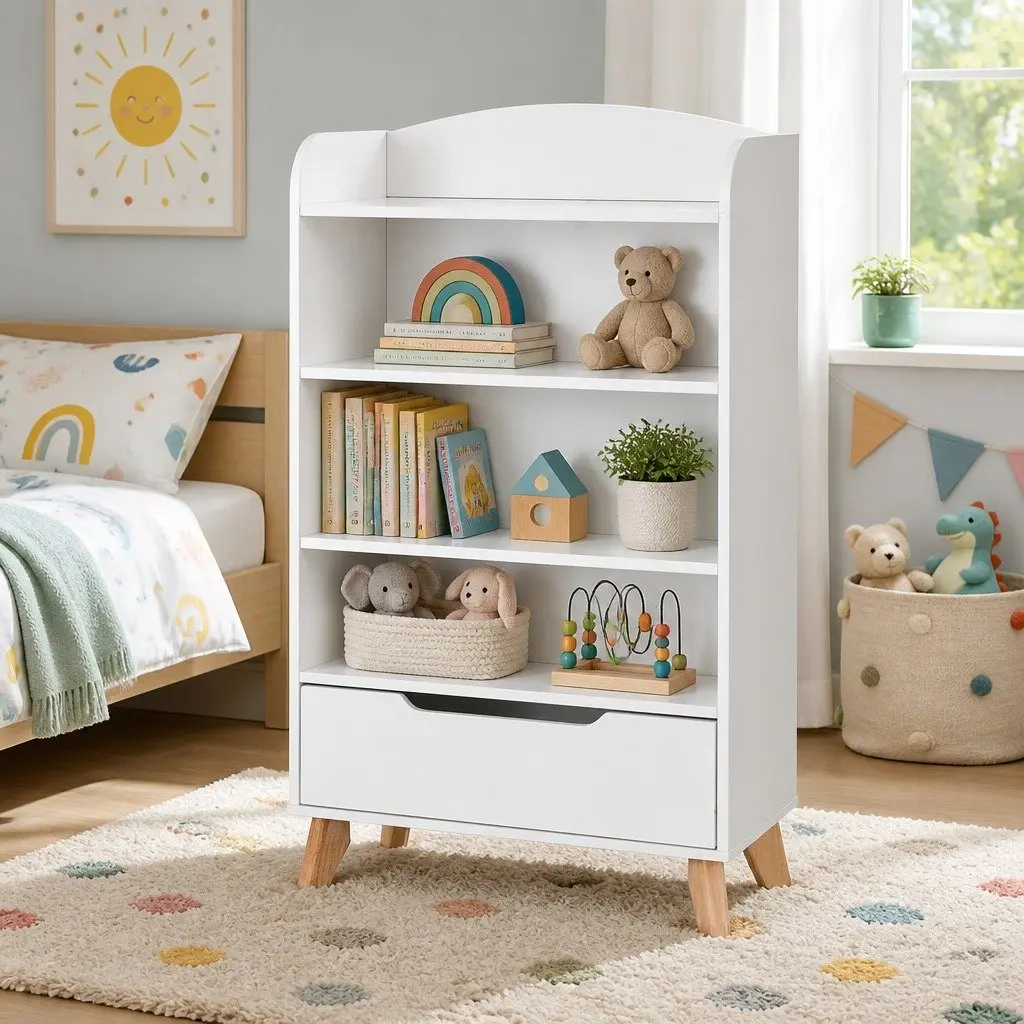 Kids Yellow 3 Tier Bookcase Storage Shelf with Drawer for Children