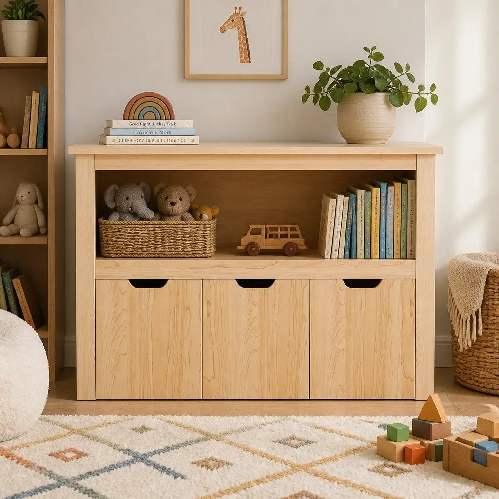 Kids Bookshelf Wooden Bookcase 3 Drawers Storage Walnut 95.5cm H 33cm W 61cm D