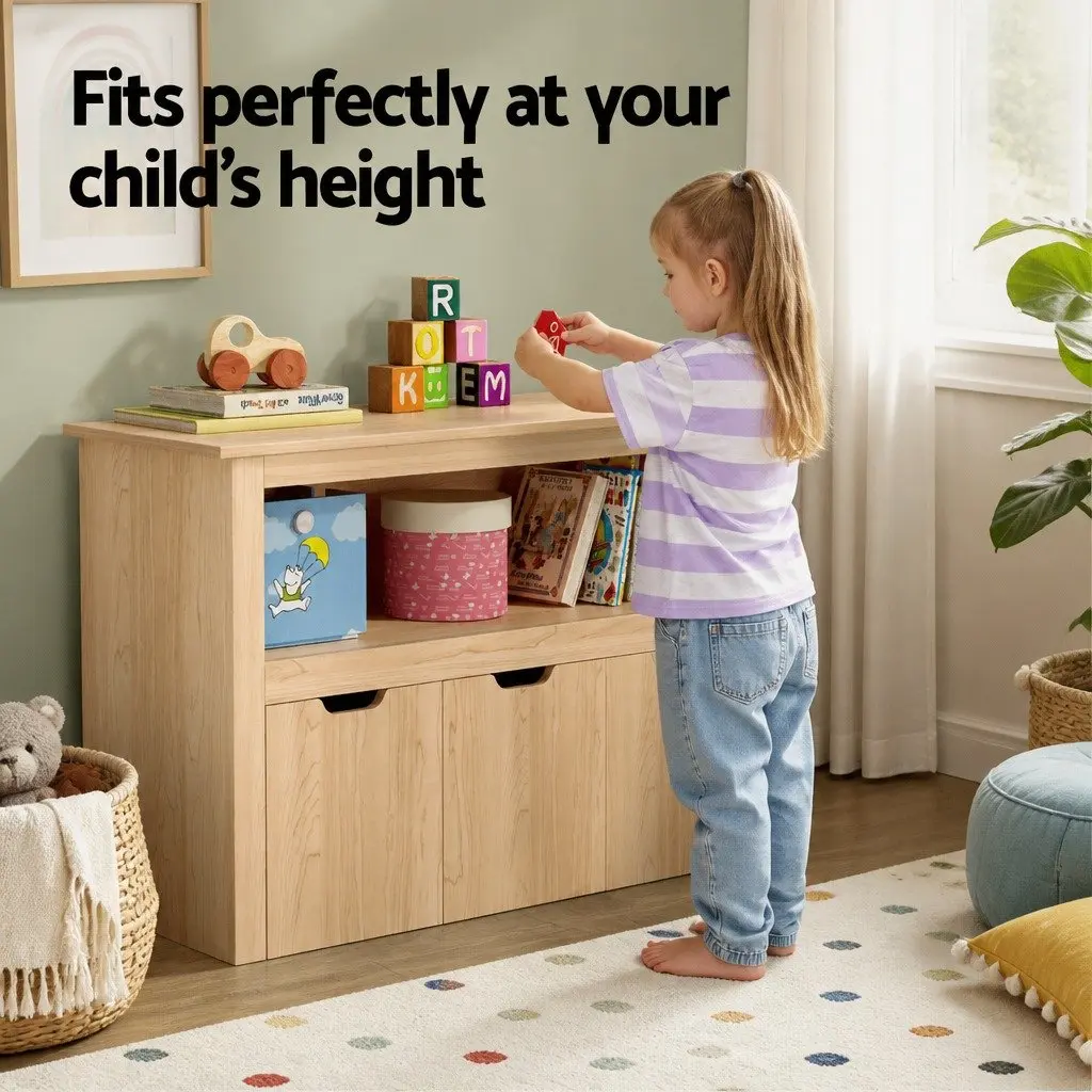 Kids Bookshelf Wooden Bookcase 3 Drawers Storage Walnut 95.5cm H 33cm W 61cm D