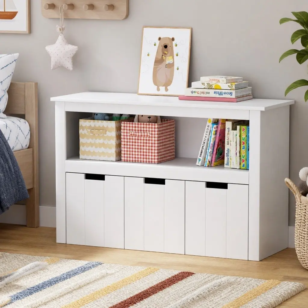 Kids Bookshelf Particleboard MDF 95.5cm Yellow with 3 Drawers Storage Organiser Display Bookcase Children