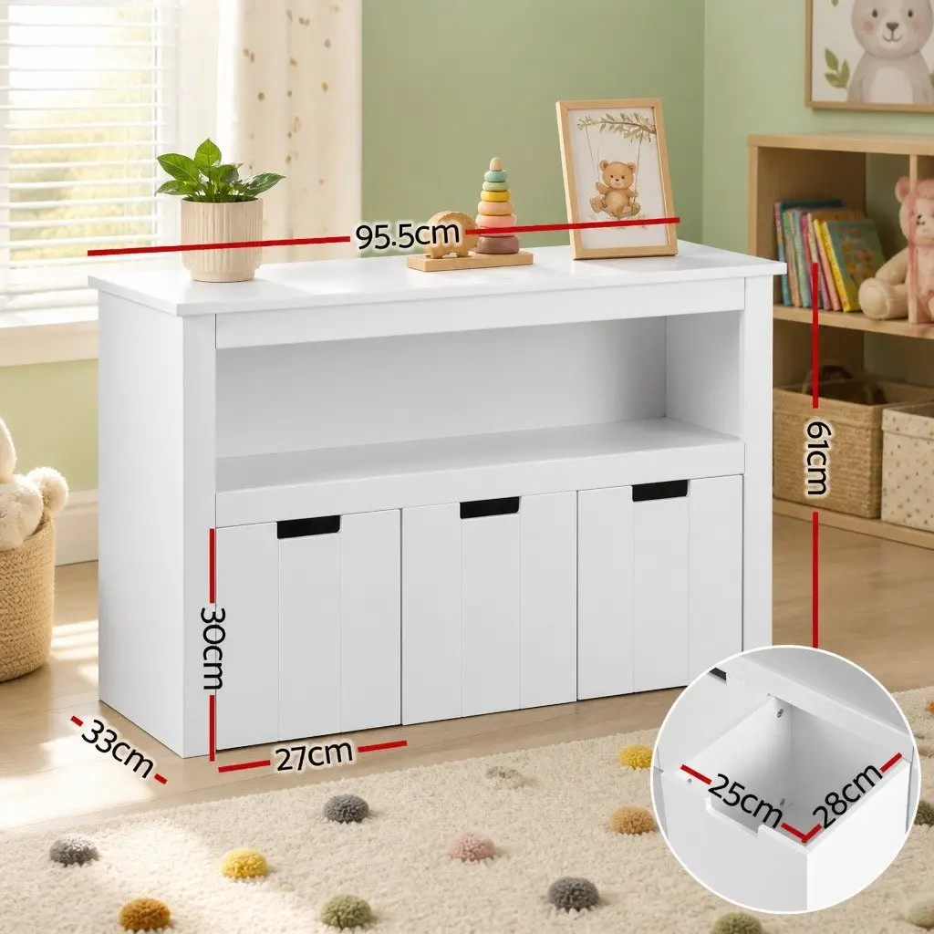 Kids Bookshelf Particleboard MDF 95.5cm Yellow with 3 Drawers Storage Organiser Display Bookcase Children