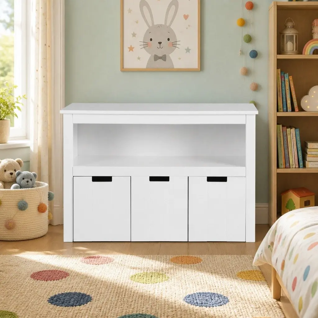 Kids Bookshelf Particleboard MDF 95.5cm Yellow with 3 Drawers Storage Organiser Display Bookcase Children