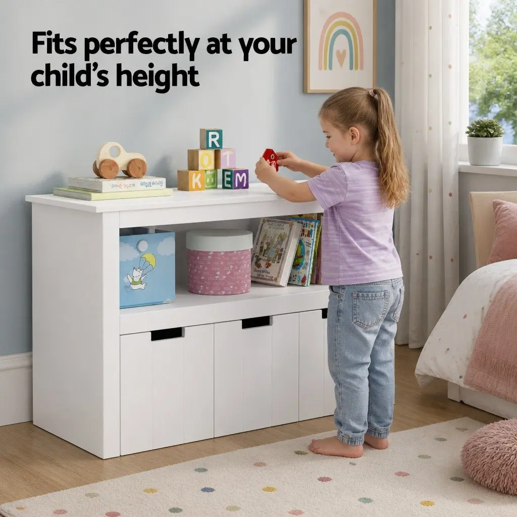 Kids Bookshelf Particleboard MDF 95.5cm Yellow with 3 Drawers Storage Organiser Display Bookcase Children
