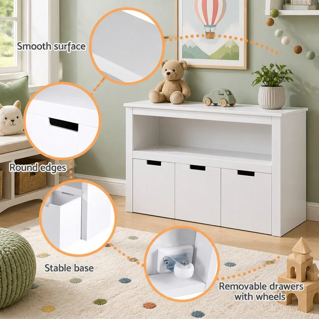 Kids Bookshelf Particleboard MDF 95.5cm Yellow with 3 Drawers Storage Organiser Display Bookcase Children