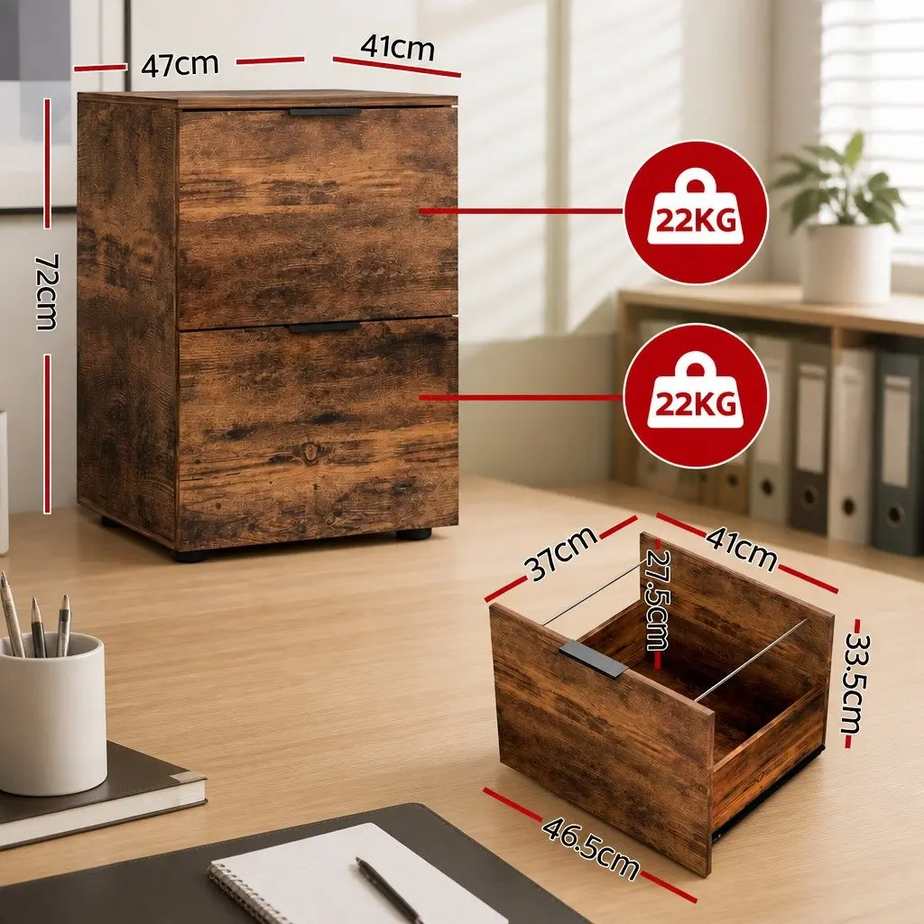 Filing Cabinet Particle Board 2 Drawer Natural Oak Office Storage Organiser