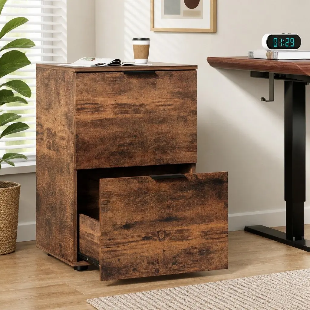 Filing Cabinet Particle Board 2 Drawer Natural Oak Office Storage Organiser