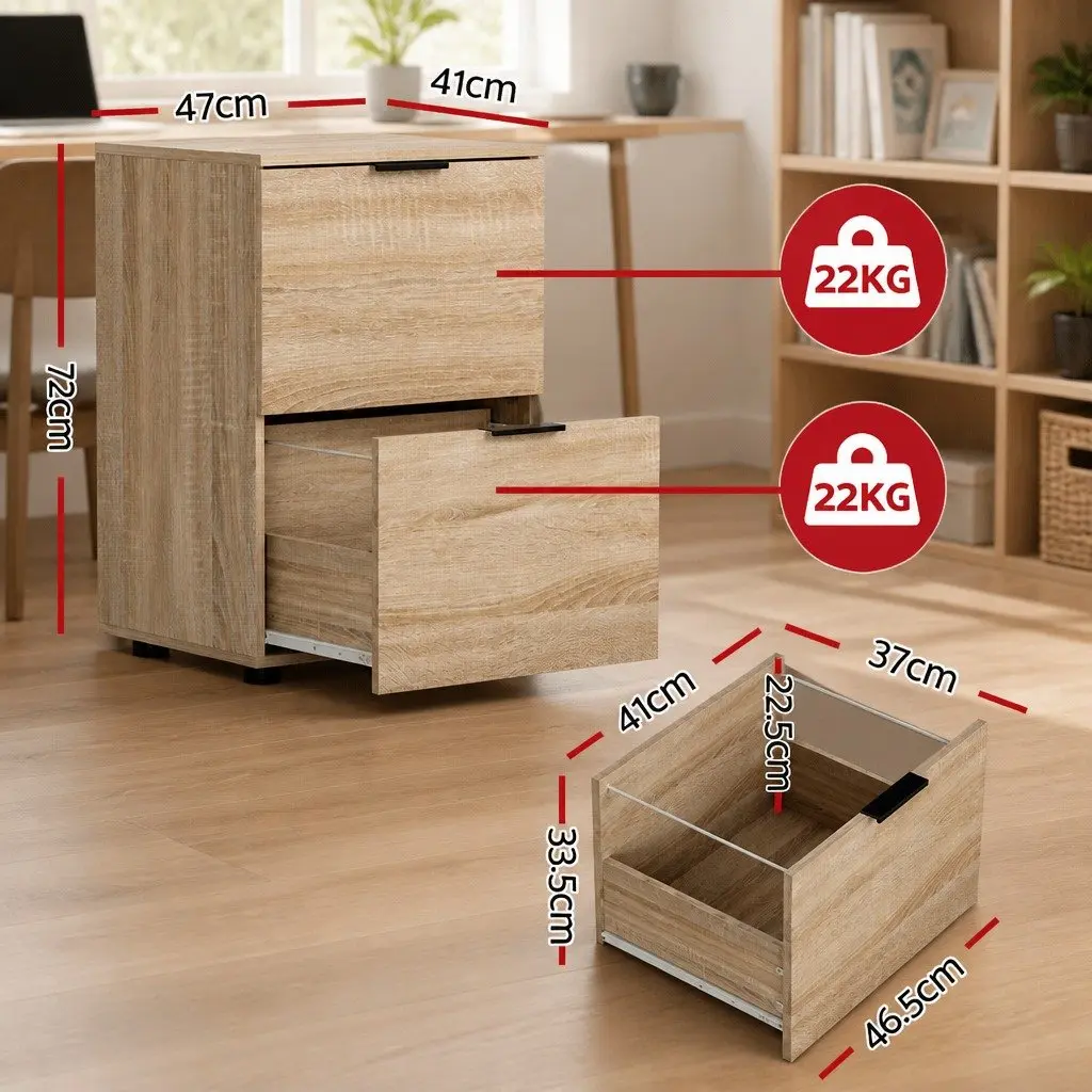 Filing Cabinet Particle Board 2 Drawer Walnut Home Office Storage Organiser