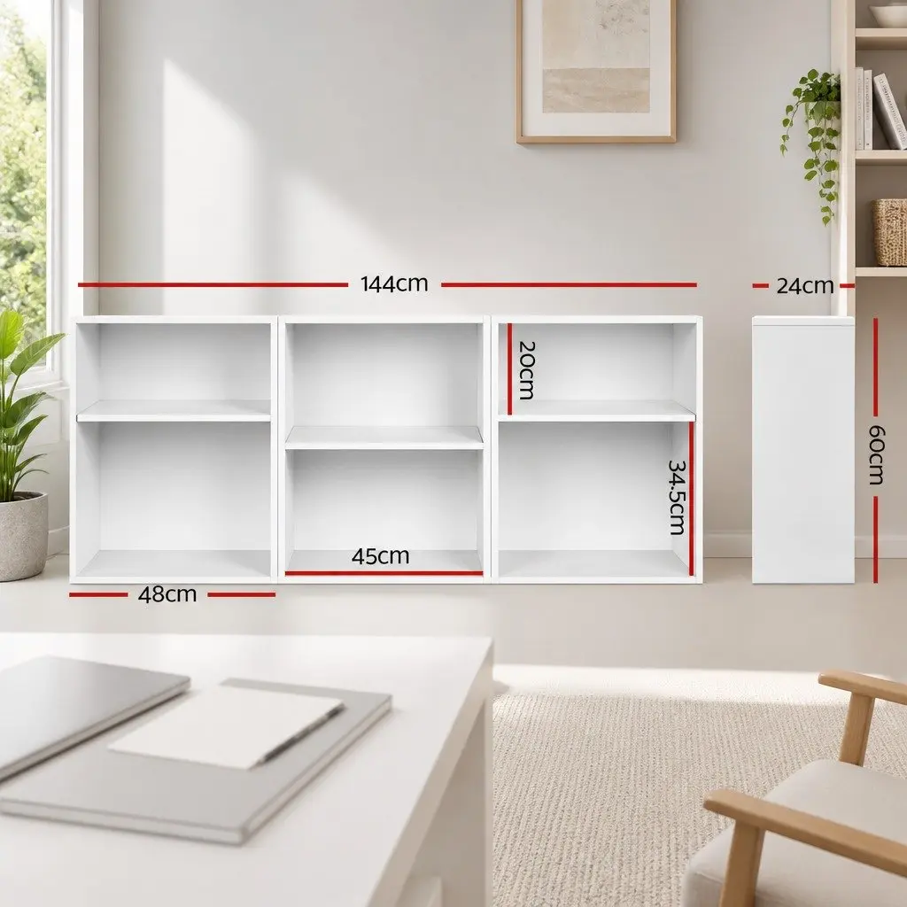 3 Piece Cube Bookshelf Particle Board Adjustable Shelves White 48 x 24 x 60cm
