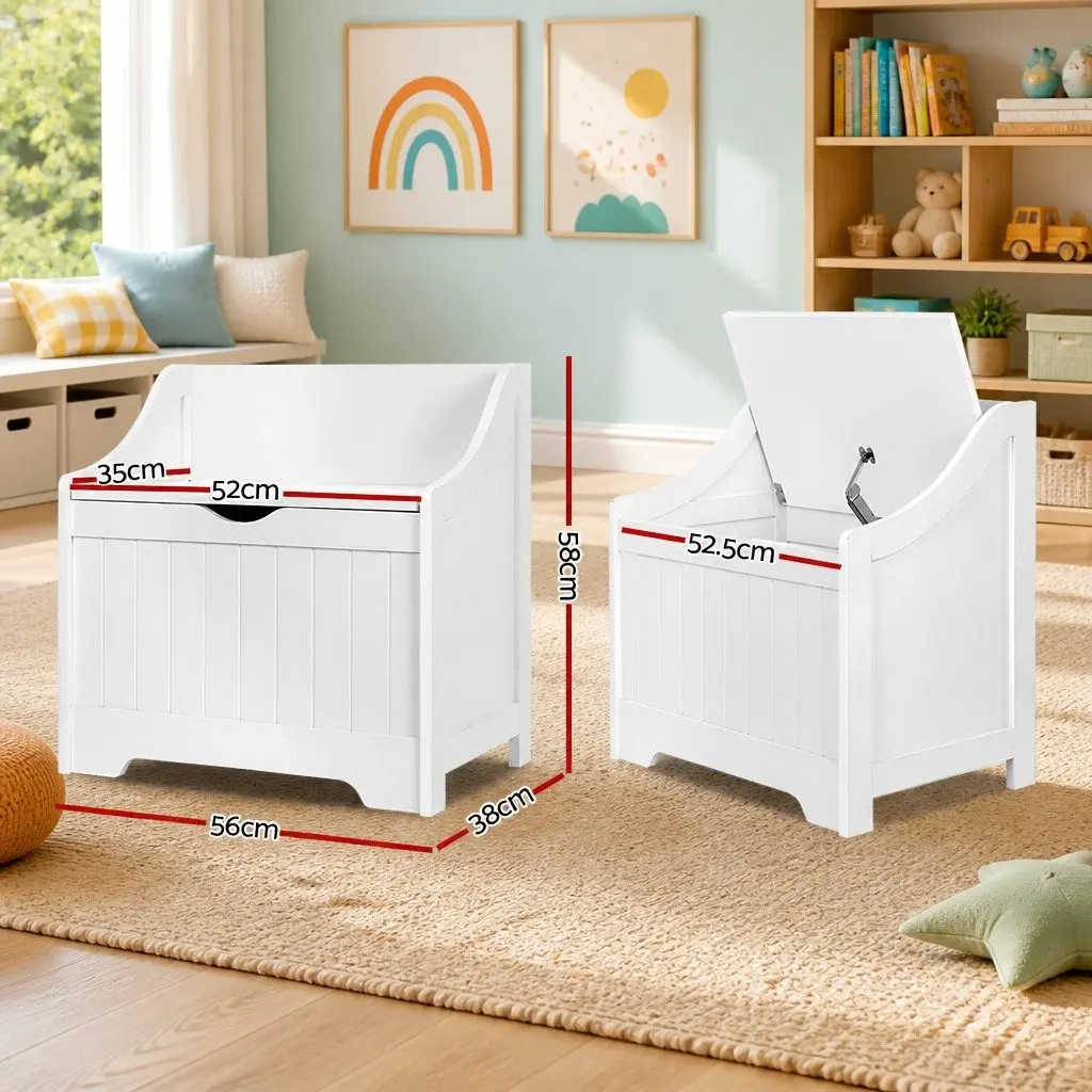 Kids Storage Box Bench Toy Organiser MDF White 56cm x 38cm x 58cm