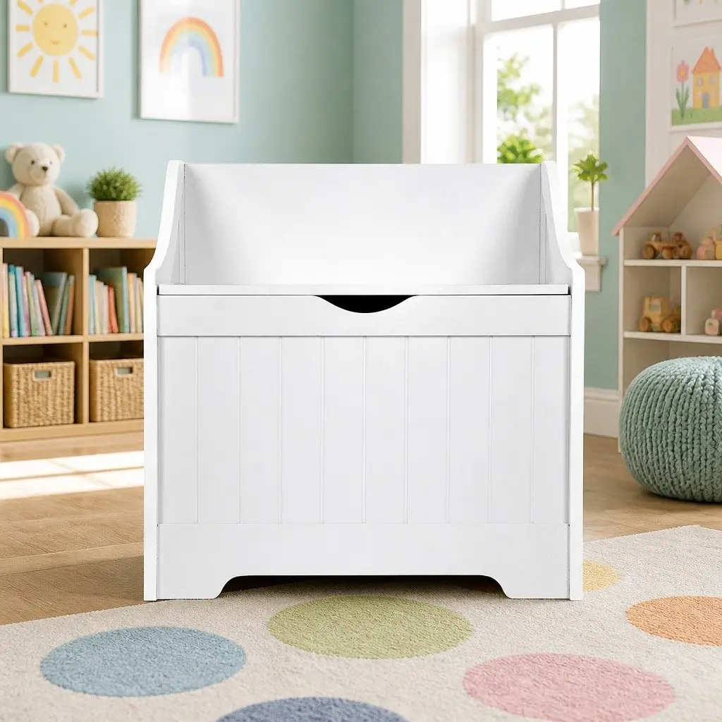 Kids Storage Box Bench Toy Organiser MDF White 56cm x 38cm x 58cm