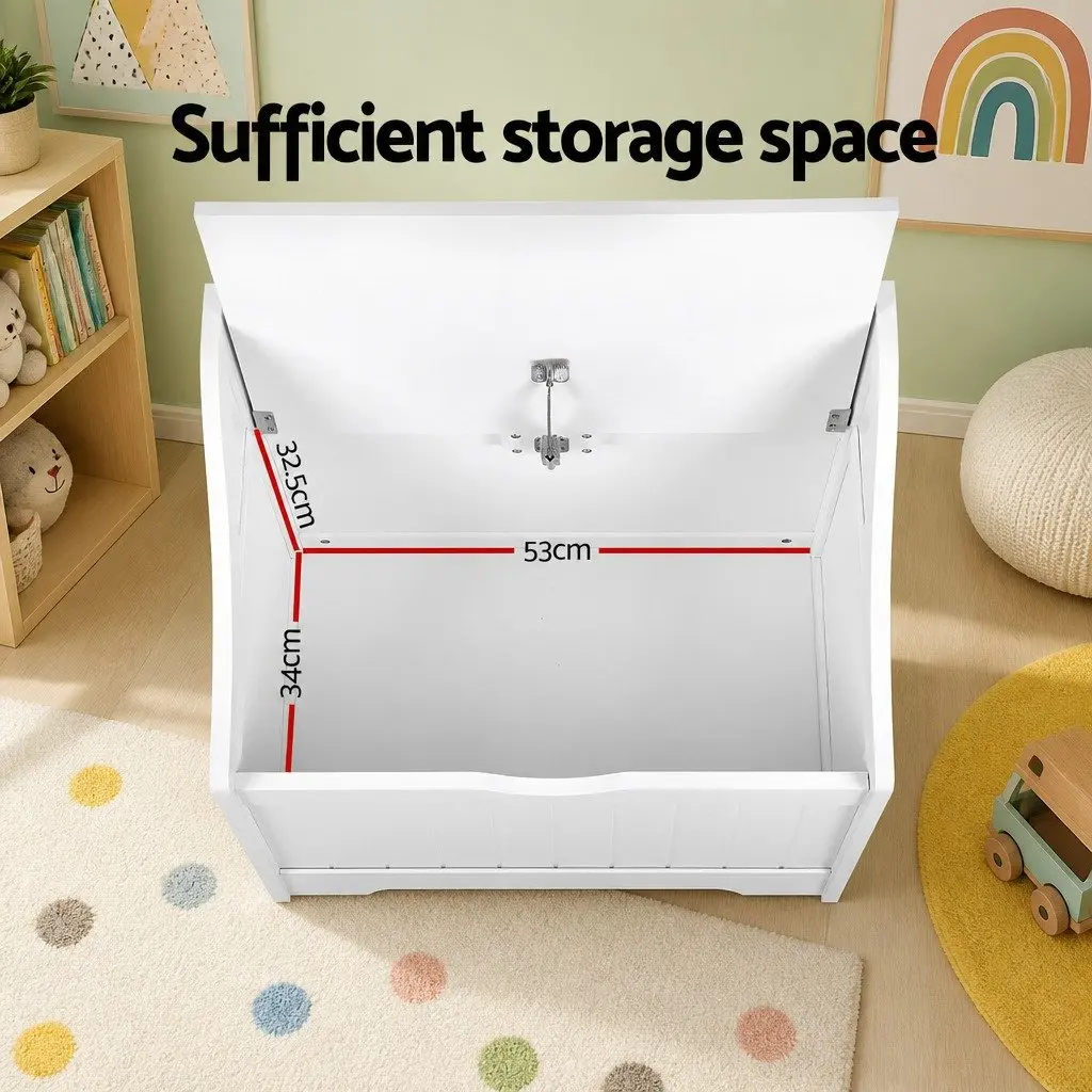 Kids Storage Box Bench Toy Organiser MDF White 56cm x 38cm x 58cm