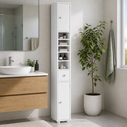 Bathroom Storage Cabinet 180cm Tall Slim Floor Cupboard Toilet Linen Tower White