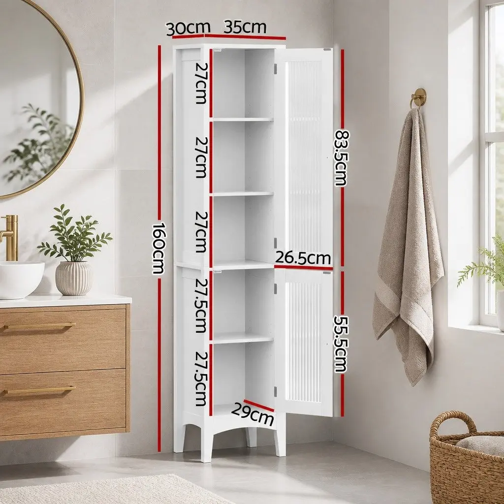 Bathroom Storage Cabinet MDF 160cm Tall Slim Floor Cupboard White