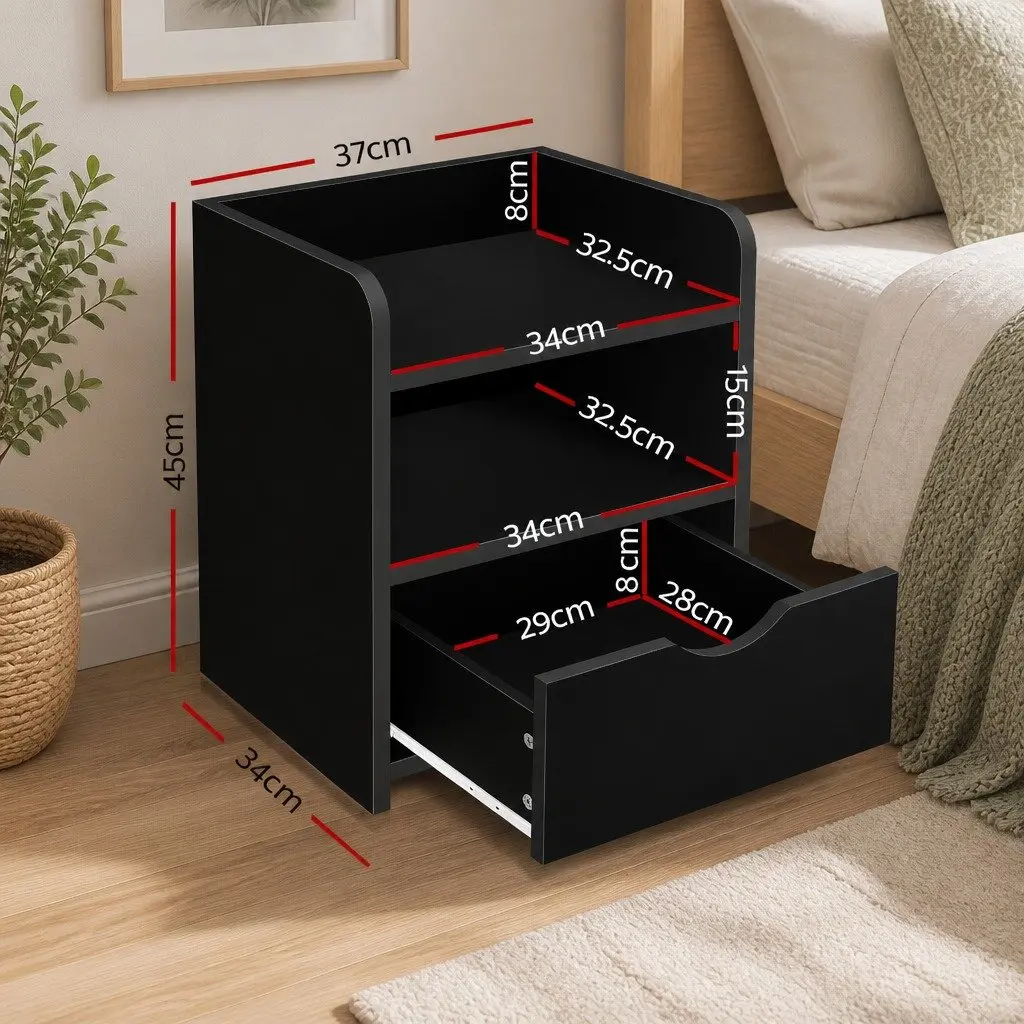Bedside Table Solid Low Density Fiber 37 x 34 x 45cm Black