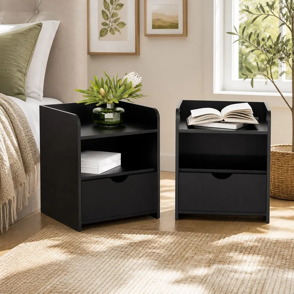Bedside Table Solid Low Density Fiber 37 x 34 x 45cm Black