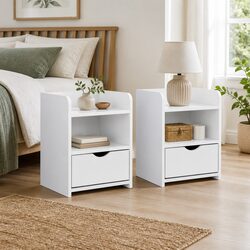 Bedside Table 1 Drawer with Shelf White Bedroom Storage Unit Nightstand