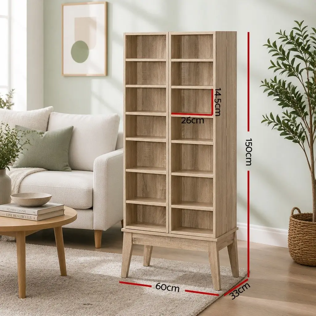 Bookshelf Oak 14 Shelves Adjustable Media Storage Rack Display Cabinet