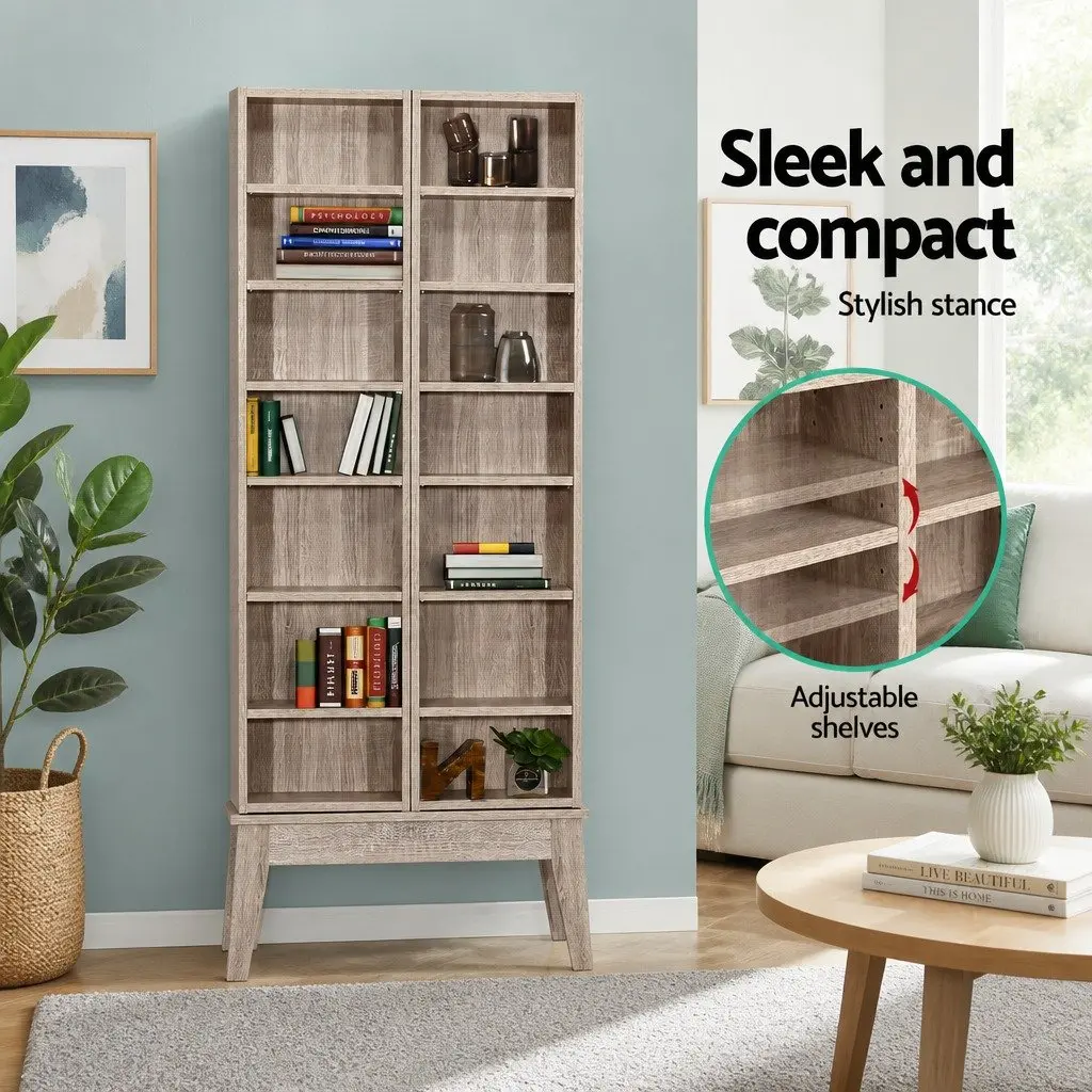 Bookshelf Oak 14 Shelves Adjustable Media Storage Rack Display Cabinet