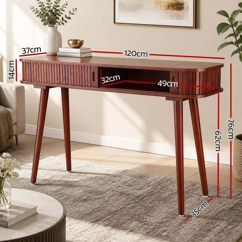 Console Table Storage Drawers 120CM Walnut Particle Board Pinewood Home Office Furniture