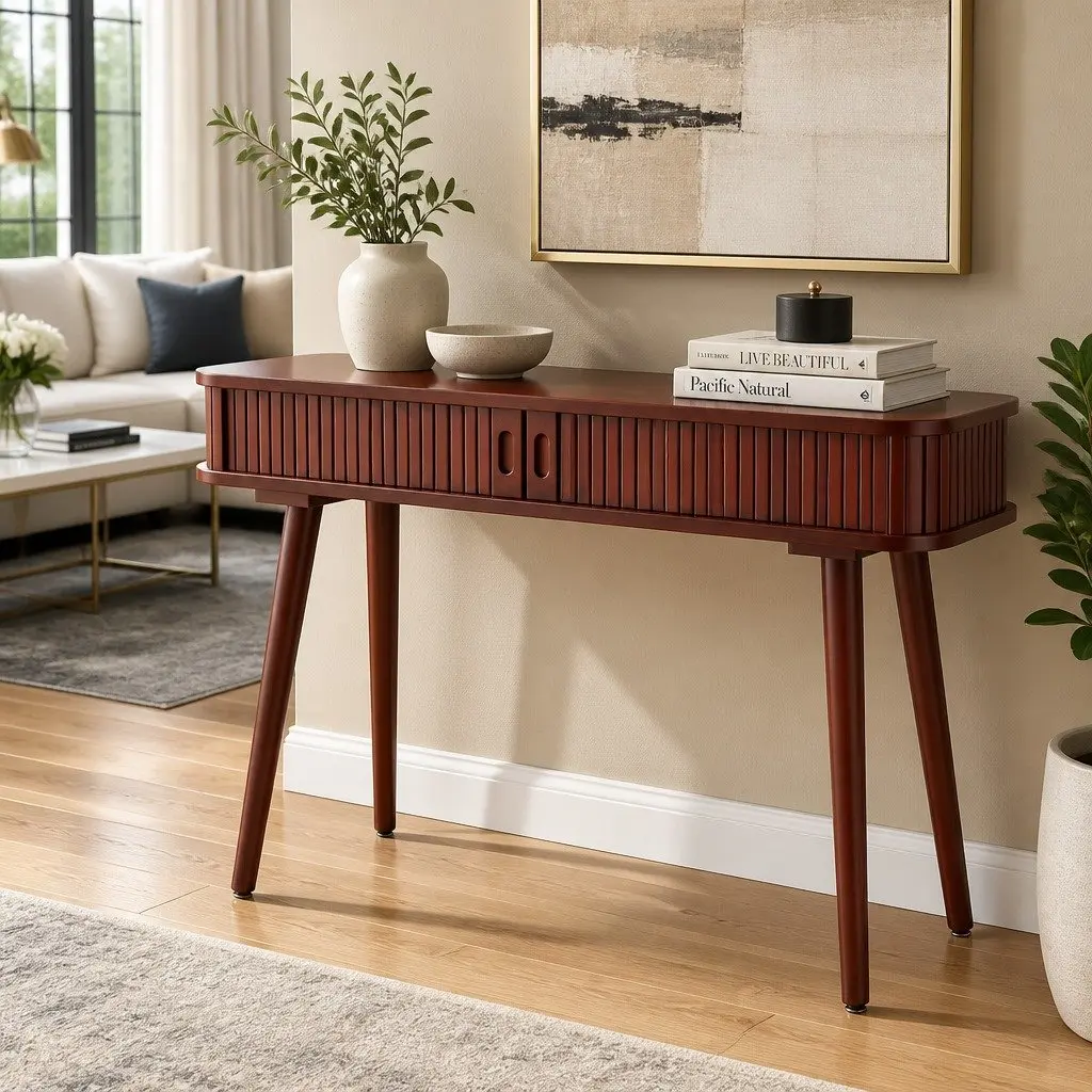 Console Table Storage Drawers 120CM Walnut Particle Board Pinewood Home Office Furniture