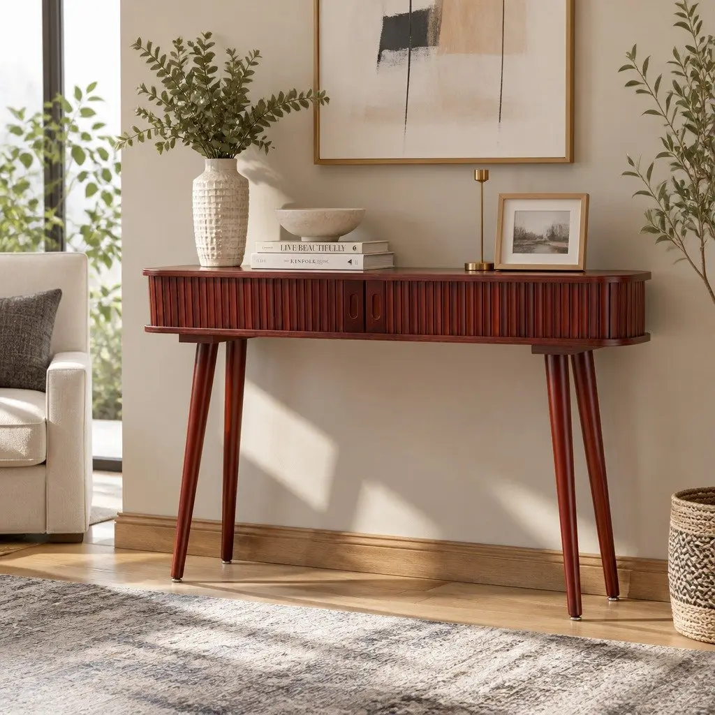 Console Table Storage Drawers 120CM Walnut Particle Board Pinewood Home Office Furniture