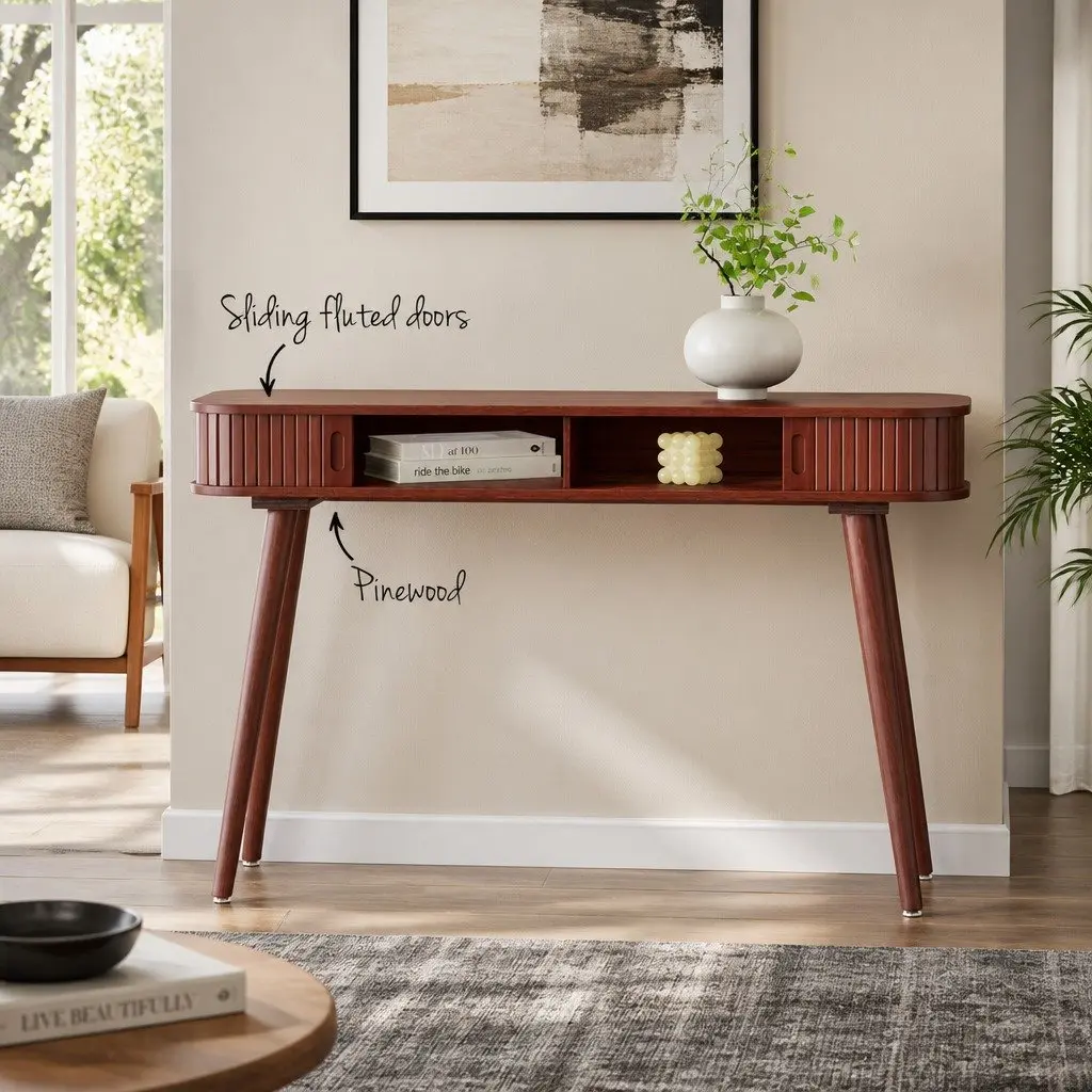 Console Table Storage Drawers 120CM Walnut Particle Board Pinewood Home Office Furniture