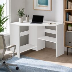 L-Shape Corner Computer Desk with Shelves CPU Stand White Home Office