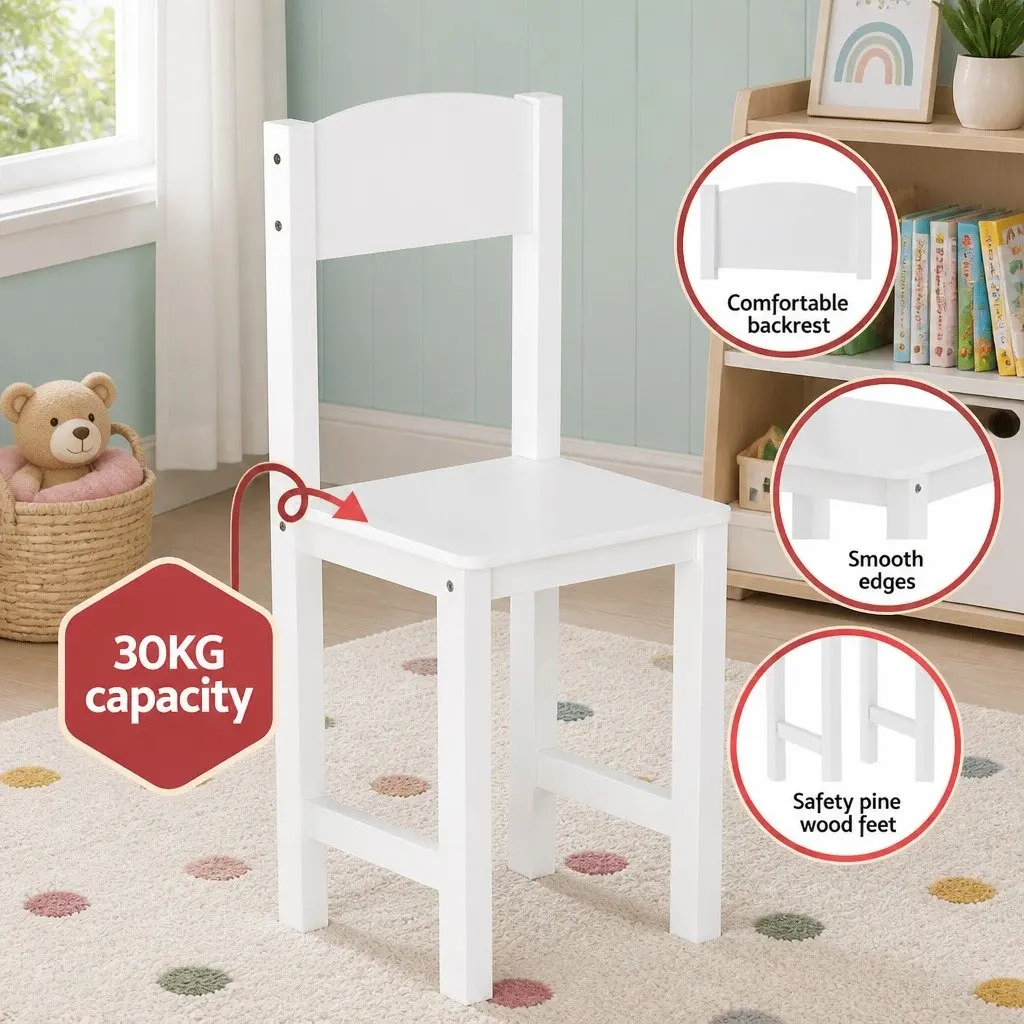 Kids Table and Chair Set MDF Construction with Storage Cabinet White