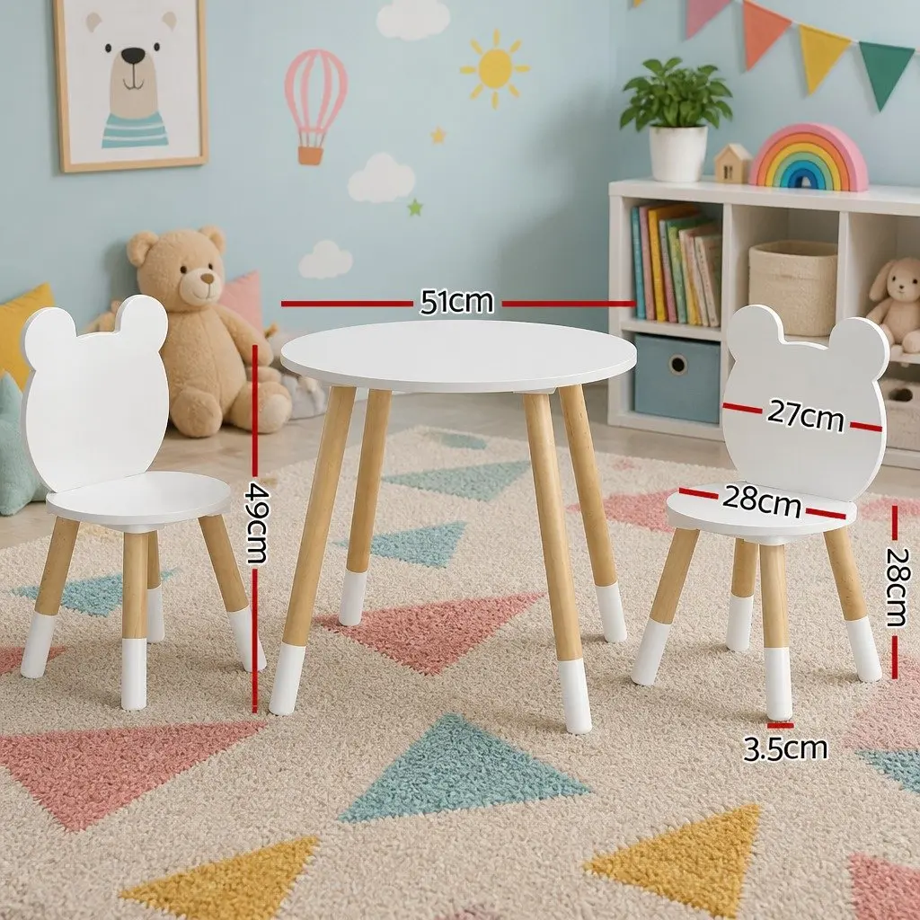 Kids Table and Chairs Set MDF and Pinewood 3 Piece White