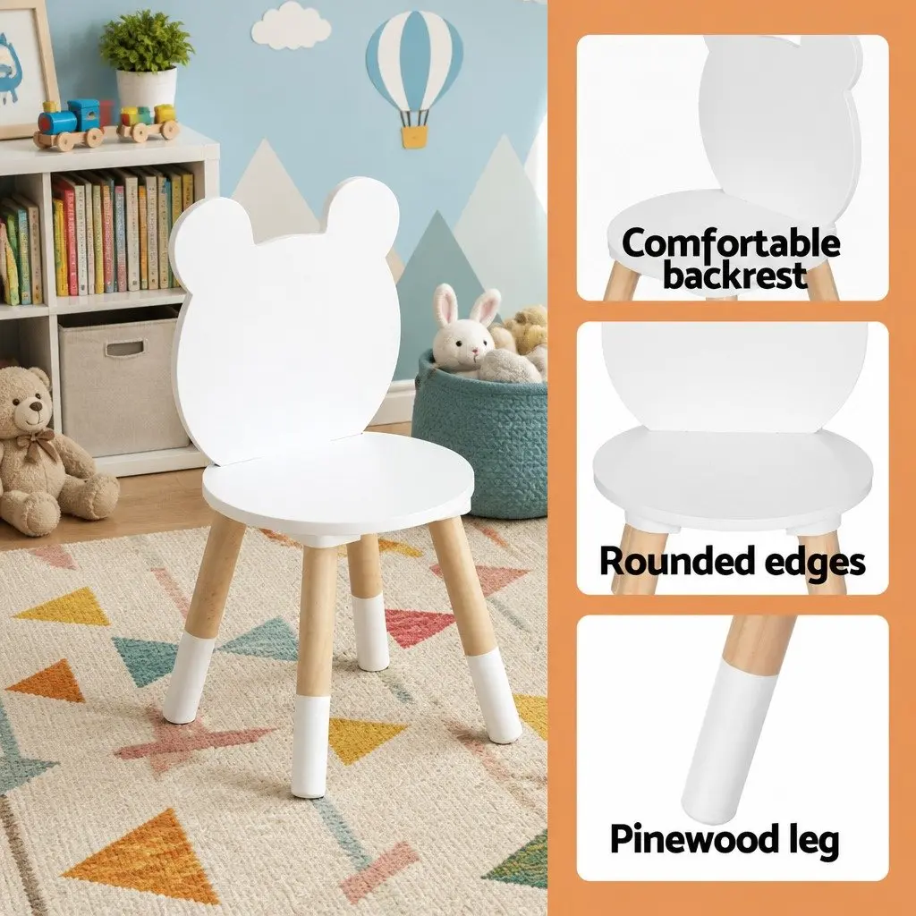 Kids Table and Chairs Set MDF and Pinewood 3 Piece White