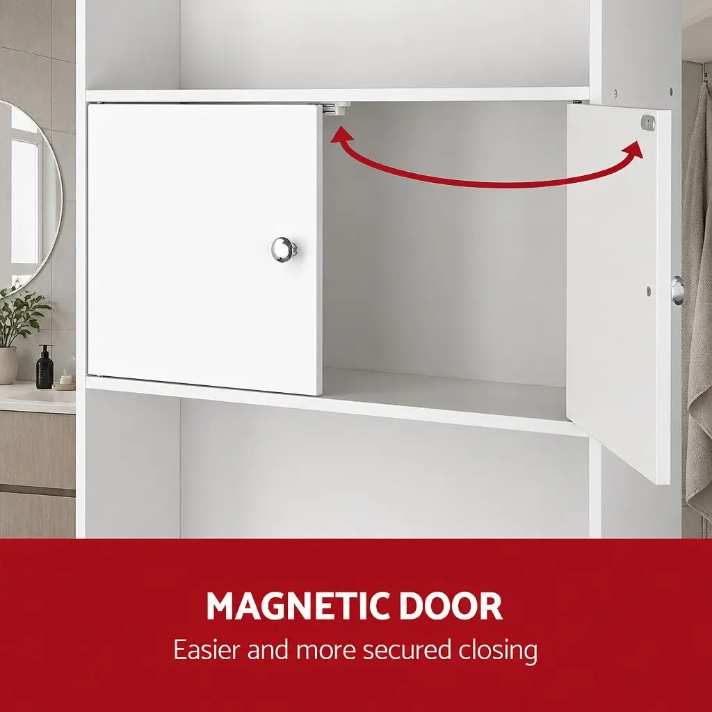 Bathroom Cabinet Over the Toilet Storage Shelf Organizer White E1 MDF Board 63 x 19 x 195cm
