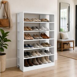 6-Tier Shoe Rack Cabinet White Storage Shelving Unit 30 Pairs Footwear Organizer