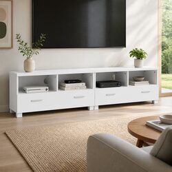 TV Entertainment Unit 180cm White Storage Cabinet with Shelves and Drawers