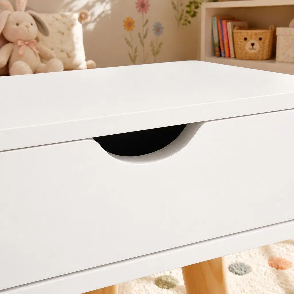 Kids Dressing Table Vanity Set Wooden Legs White 70cm x 34cm x 100cm with Chair Mirror Storage