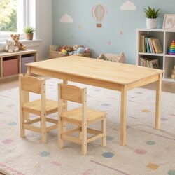 Kids Table and 2 Chairs Set Pinewood Furniture Playroom Study Desk Children