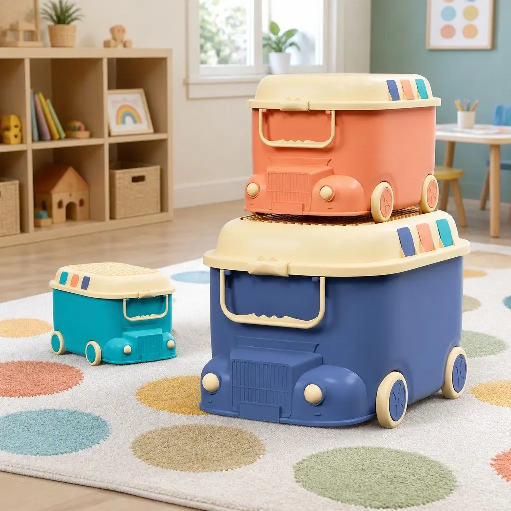 Toy Storage Box Car Shape Polypropylene Large Medium Small Blue Orange 3 Piece