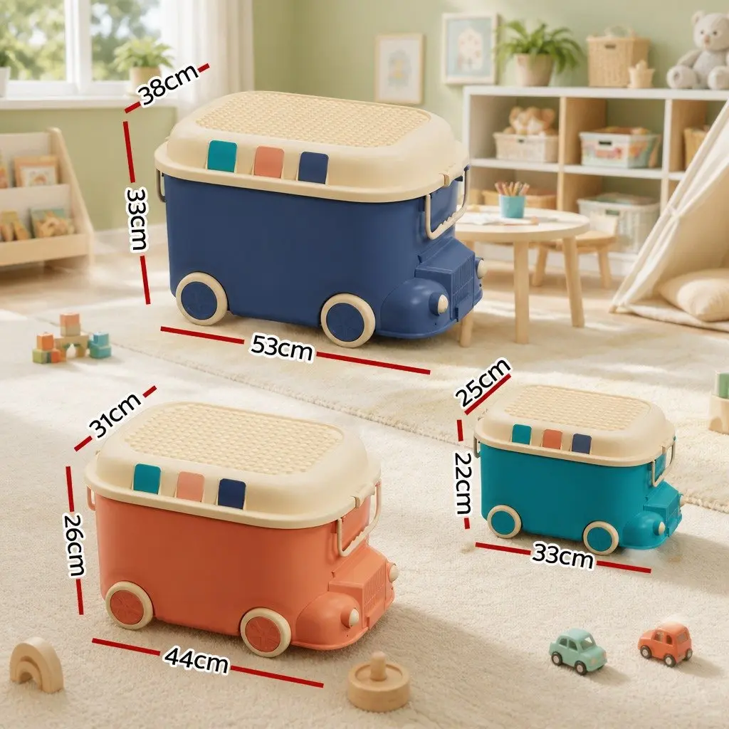 Toy Storage Box Car Shape Polypropylene Large Medium Small Blue Orange 3 Piece