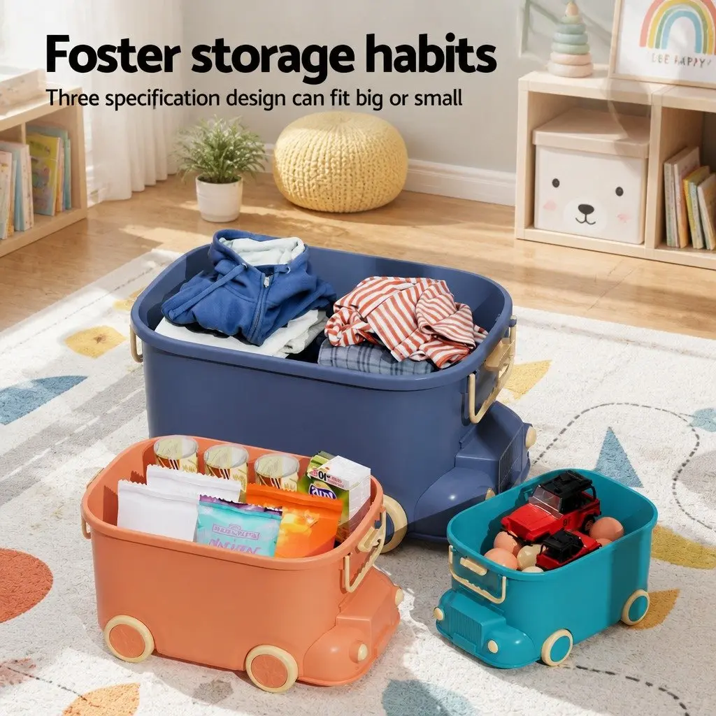 Toy Storage Box Car Shape Polypropylene Large Medium Small Blue Orange 3 Piece
