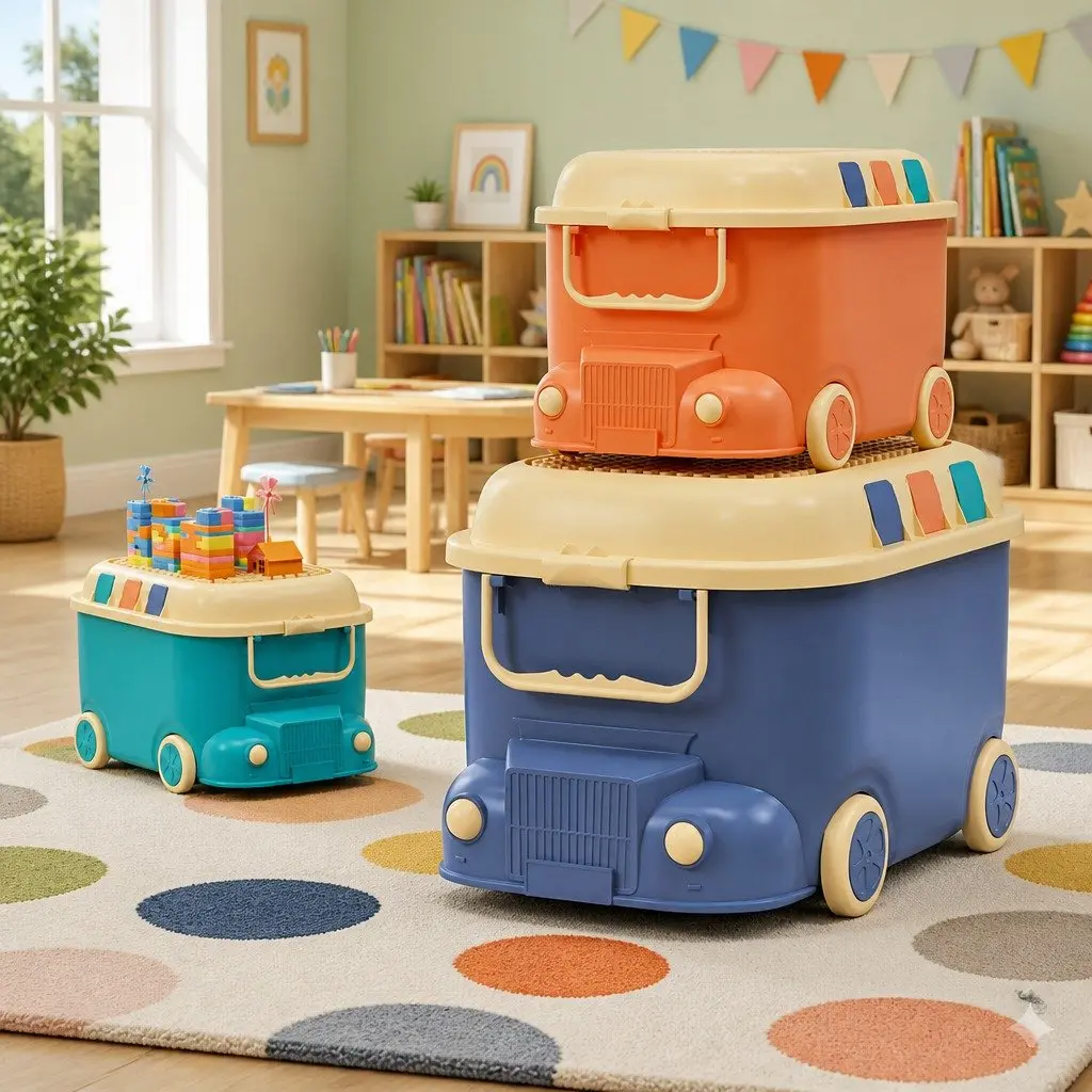 Toy Storage Box Car Shape Polypropylene Large Medium Small Blue Orange 3 Piece
