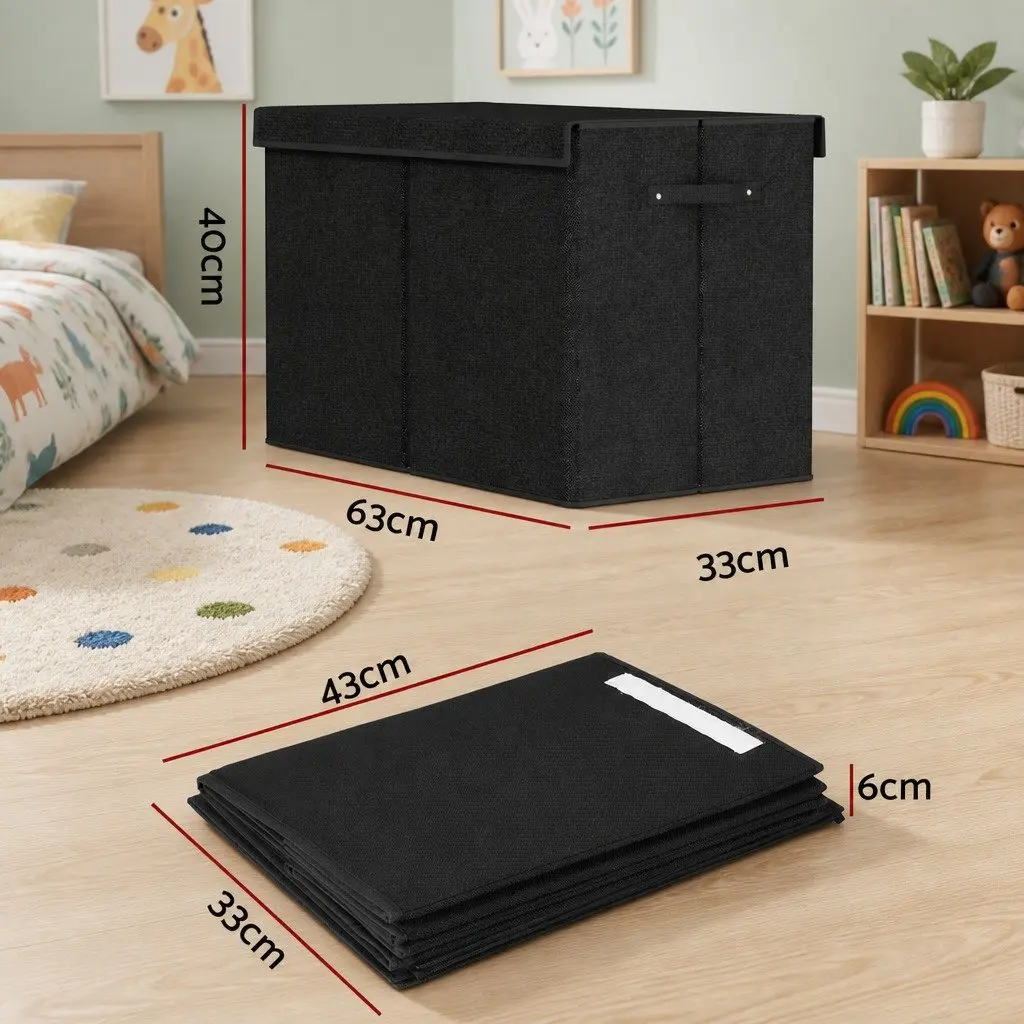 Toy Storage Box Linen Fabric and Cardboard Collapsible 63 x 33 x 40 cm Black