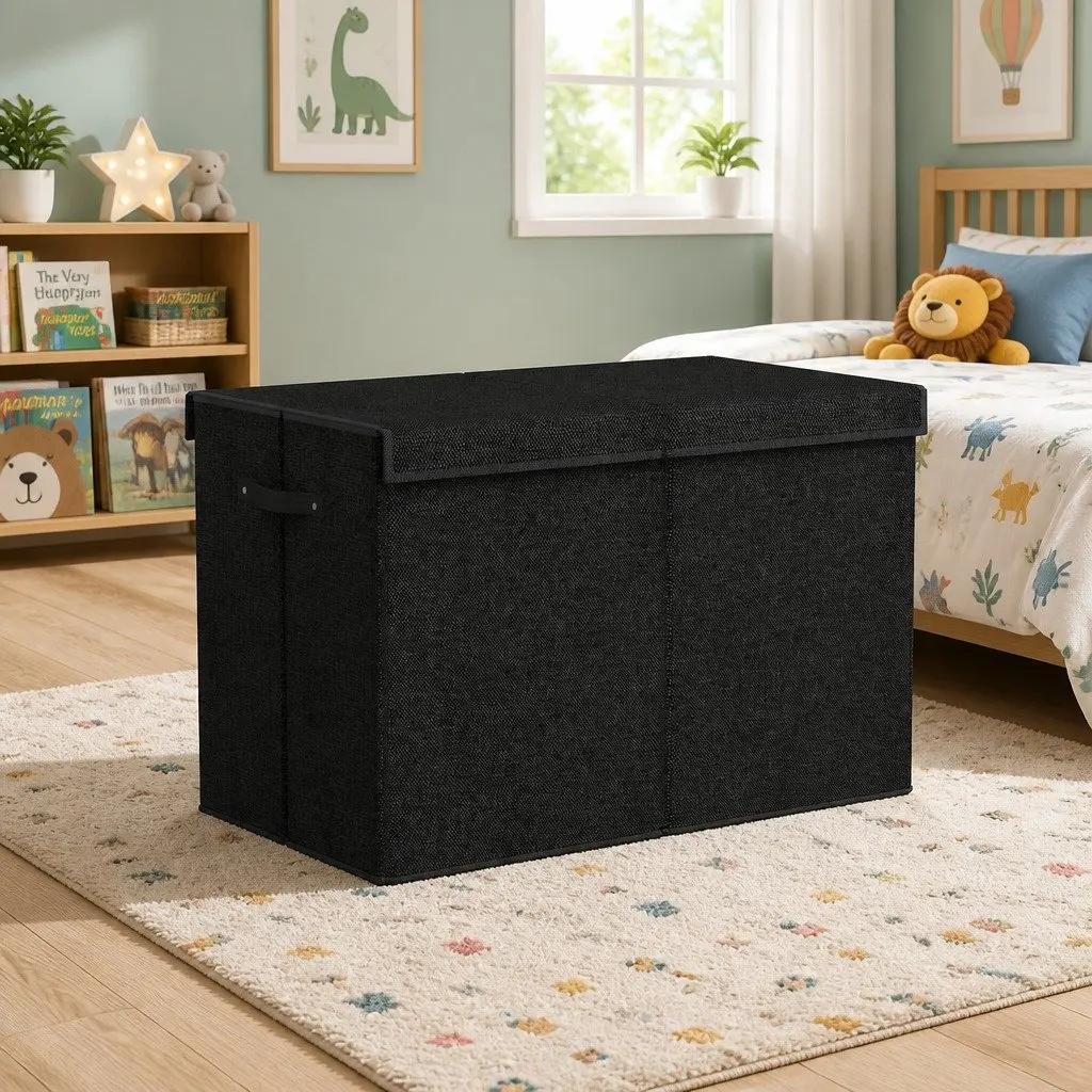 Toy Storage Box Linen Fabric and Cardboard Collapsible 63 x 33 x 40 cm Black