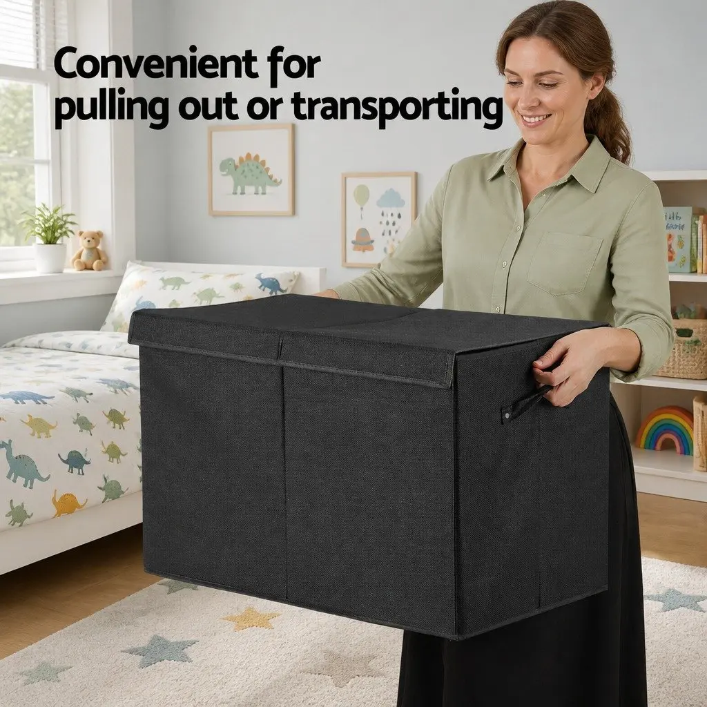 Toy Storage Box Linen Fabric and Cardboard Collapsible 63 x 33 x 40 cm Black