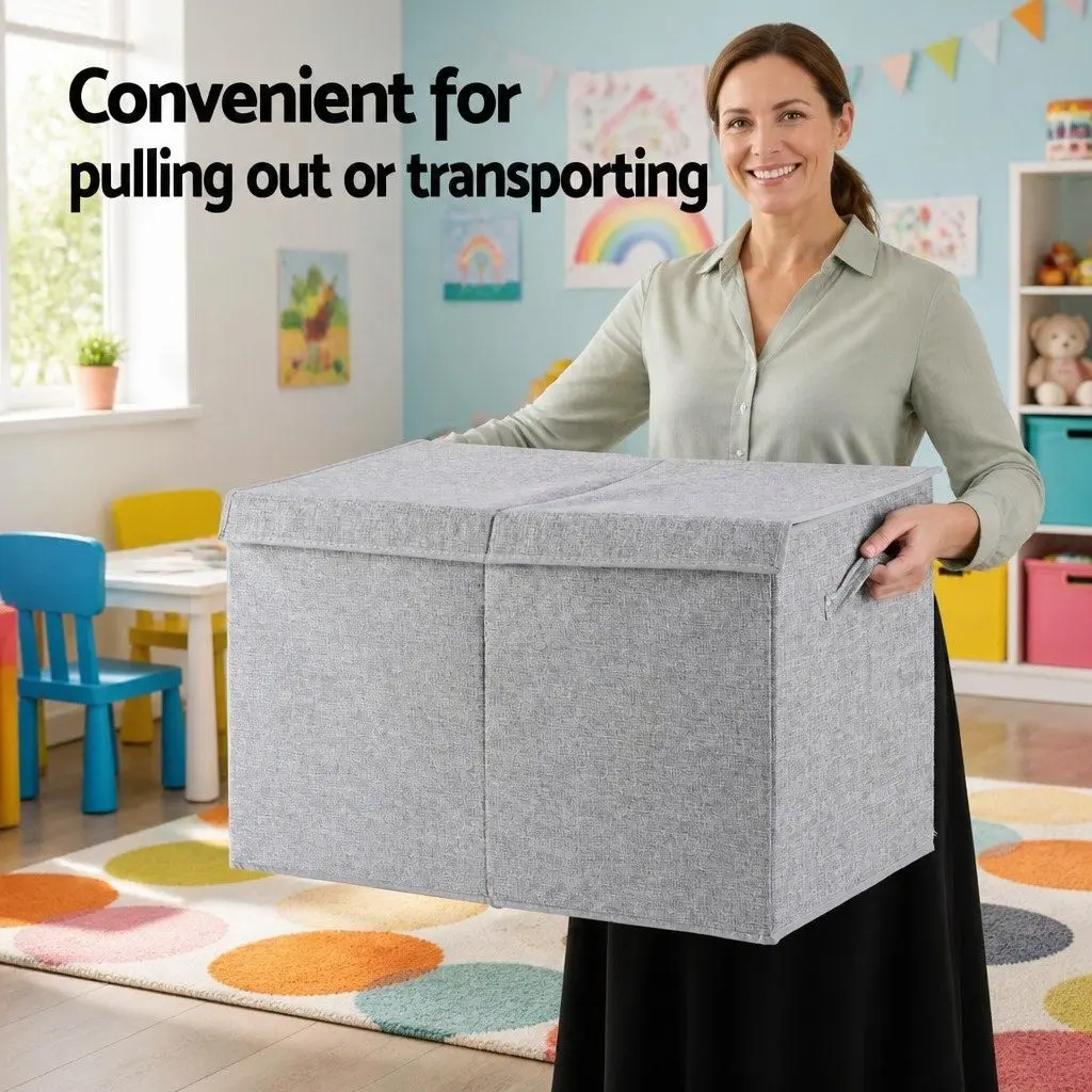 Toy Box Chest Storage Organizer Linen Fabric Cardboard Flip-Top Lid Grey Collapsible