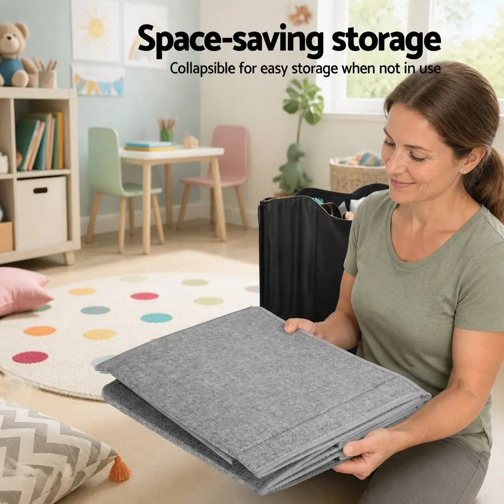 Toy Box Chest Storage Organizer Linen Fabric Cardboard Flip-Top Lid Grey Collapsible