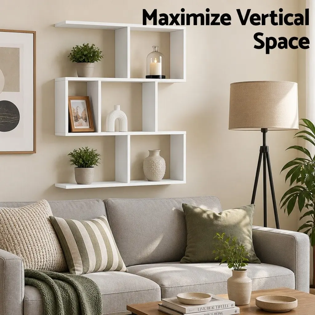 Floating Wall Shelf 3-Tier Storage Unit Particle Board MDF Melamine Veneer White Yellow