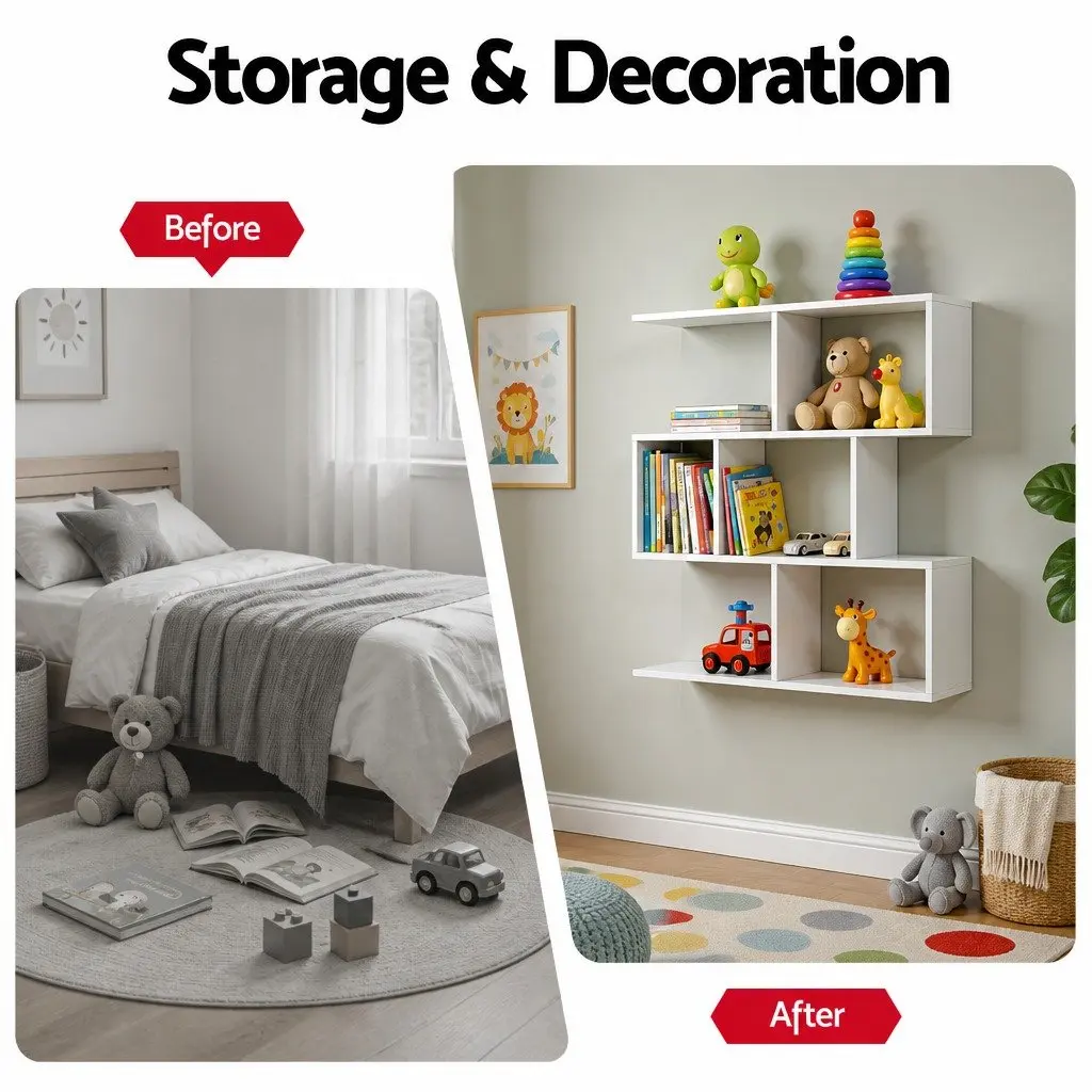 Floating Wall Shelf 3-Tier Storage Unit Particle Board MDF Melamine Veneer White Yellow