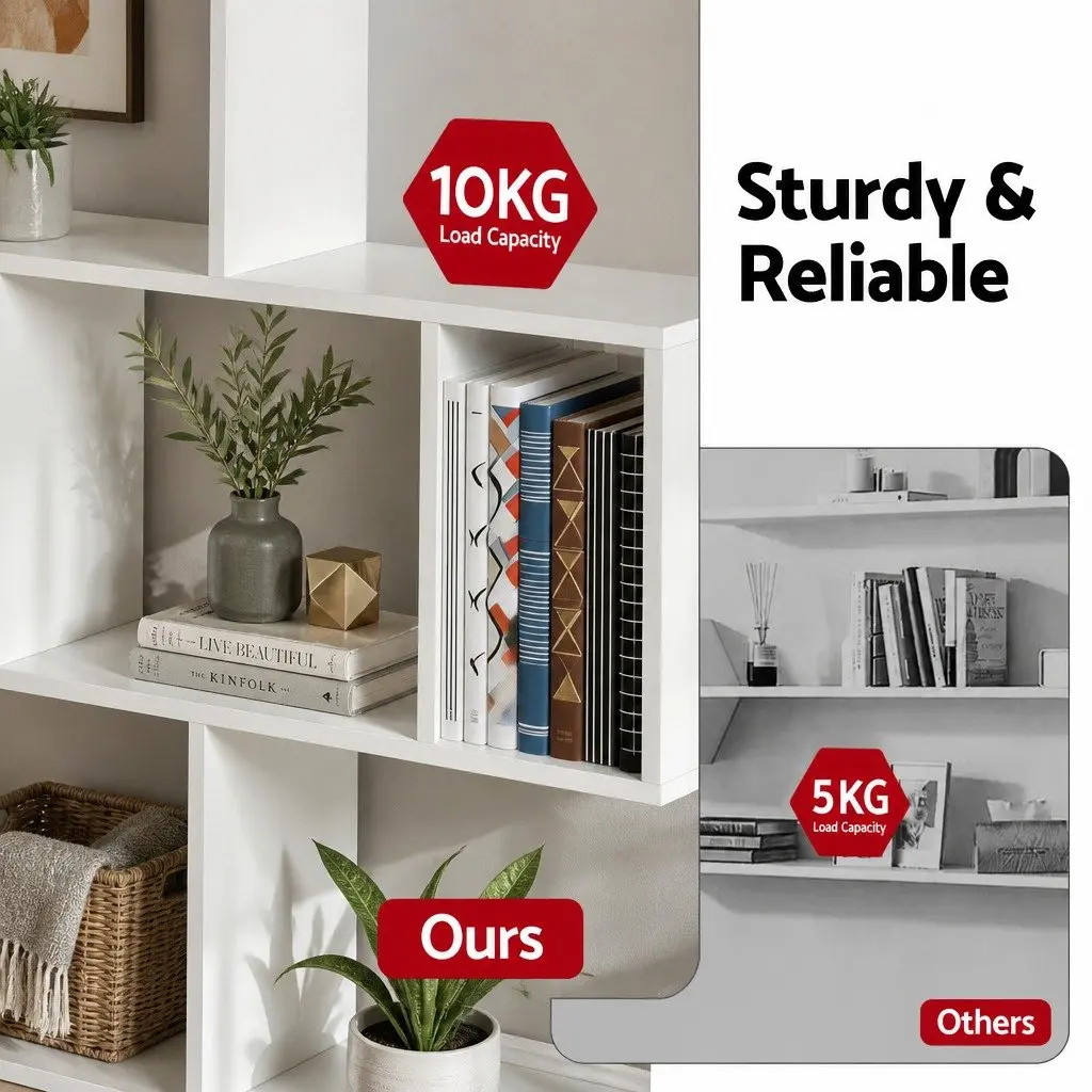 Floating Wall Shelf 3-Tier Storage Unit Particle Board MDF Melamine Veneer White Yellow