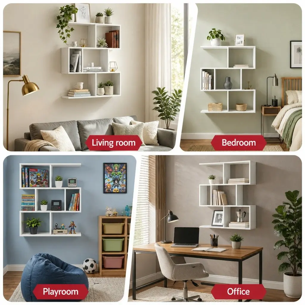 Floating Wall Shelf 3-Tier Storage Unit Particle Board MDF Melamine Veneer White Yellow