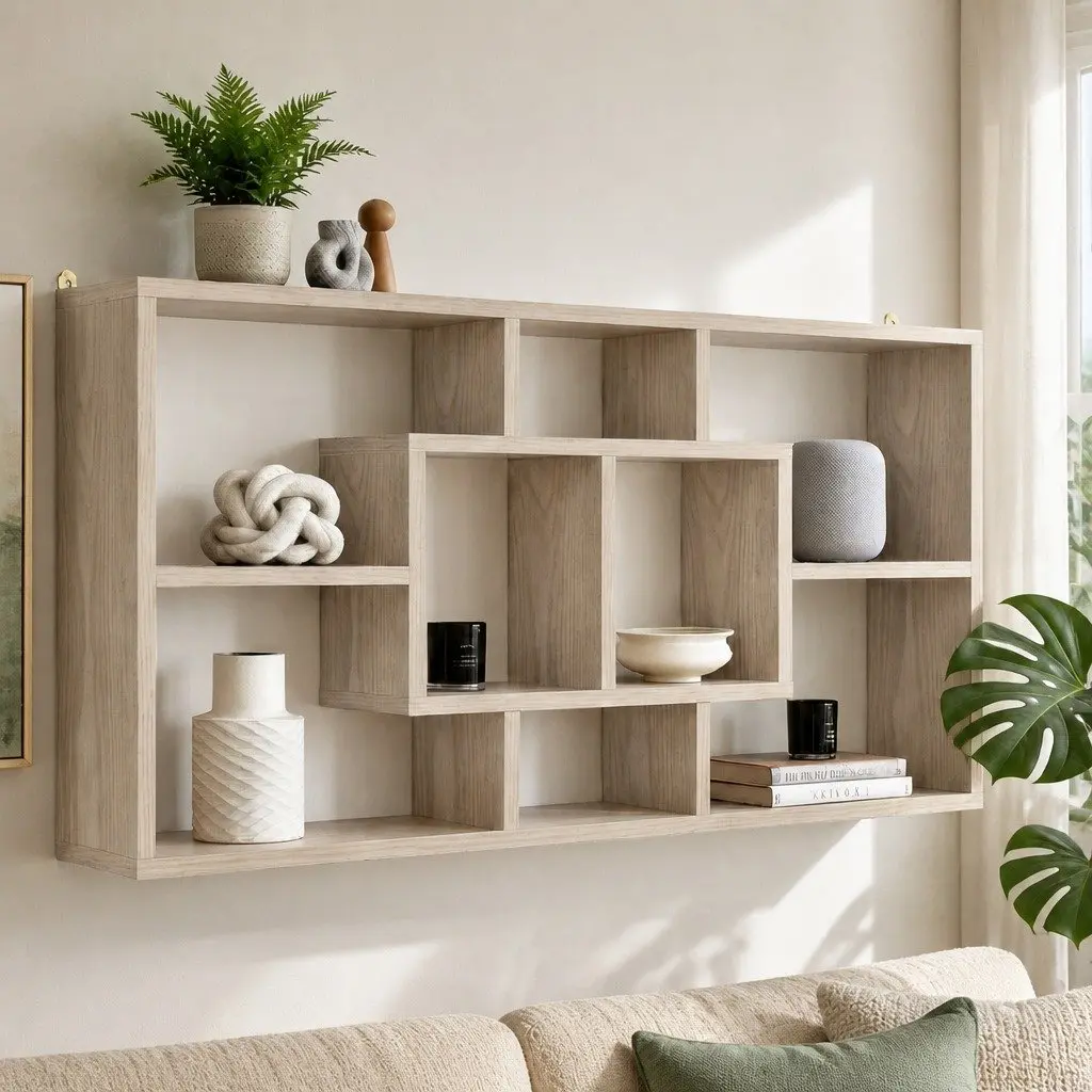 Floating Wall Shelf Display Unit 8 Compartment Bookcase Organiser Vertical
