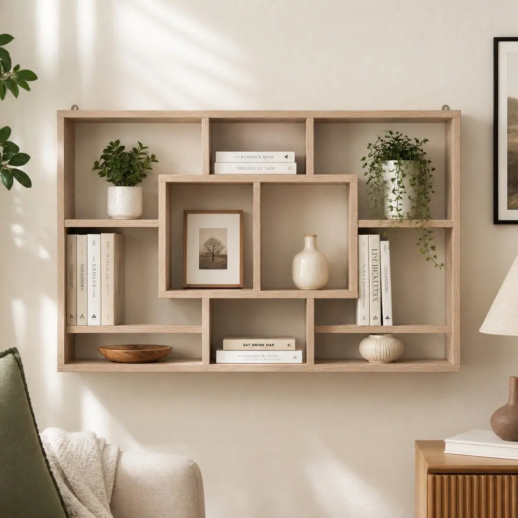 Floating Wall Shelf Display Unit Particle Board Melamine 85cm Wood